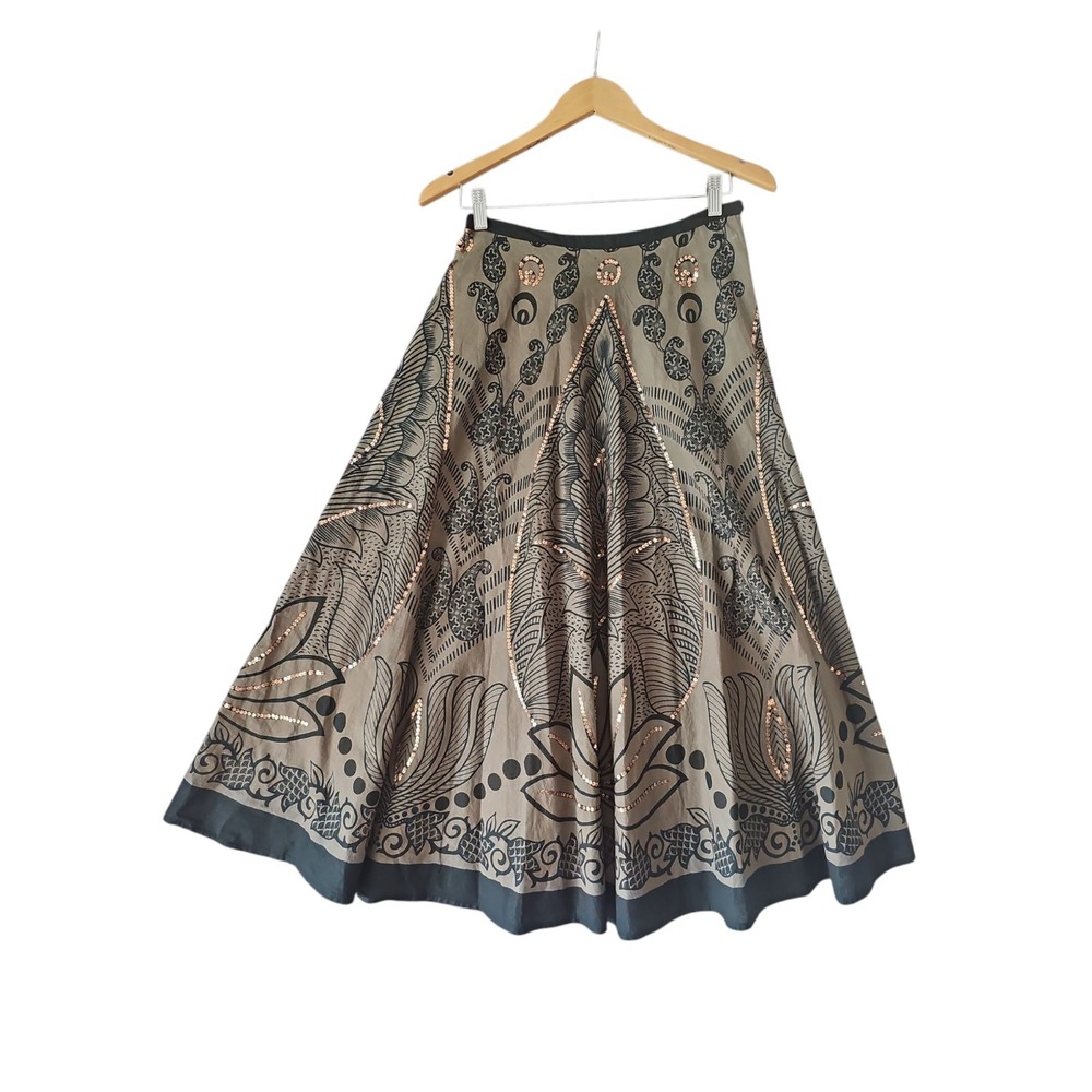 Women's‎ Magic A-Line Brown Black Sequin Cotton Ankle Skirt Size S